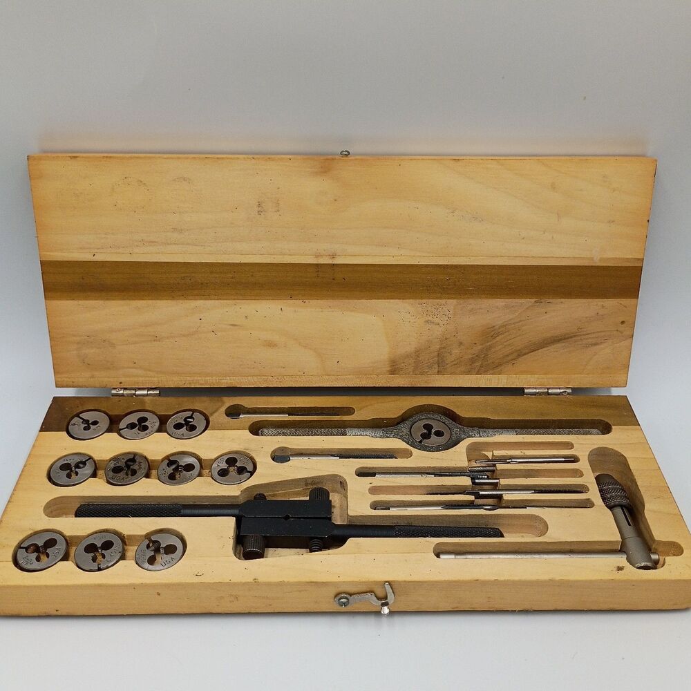 Vintage Brownells Tap And Die Kit In Wood Case